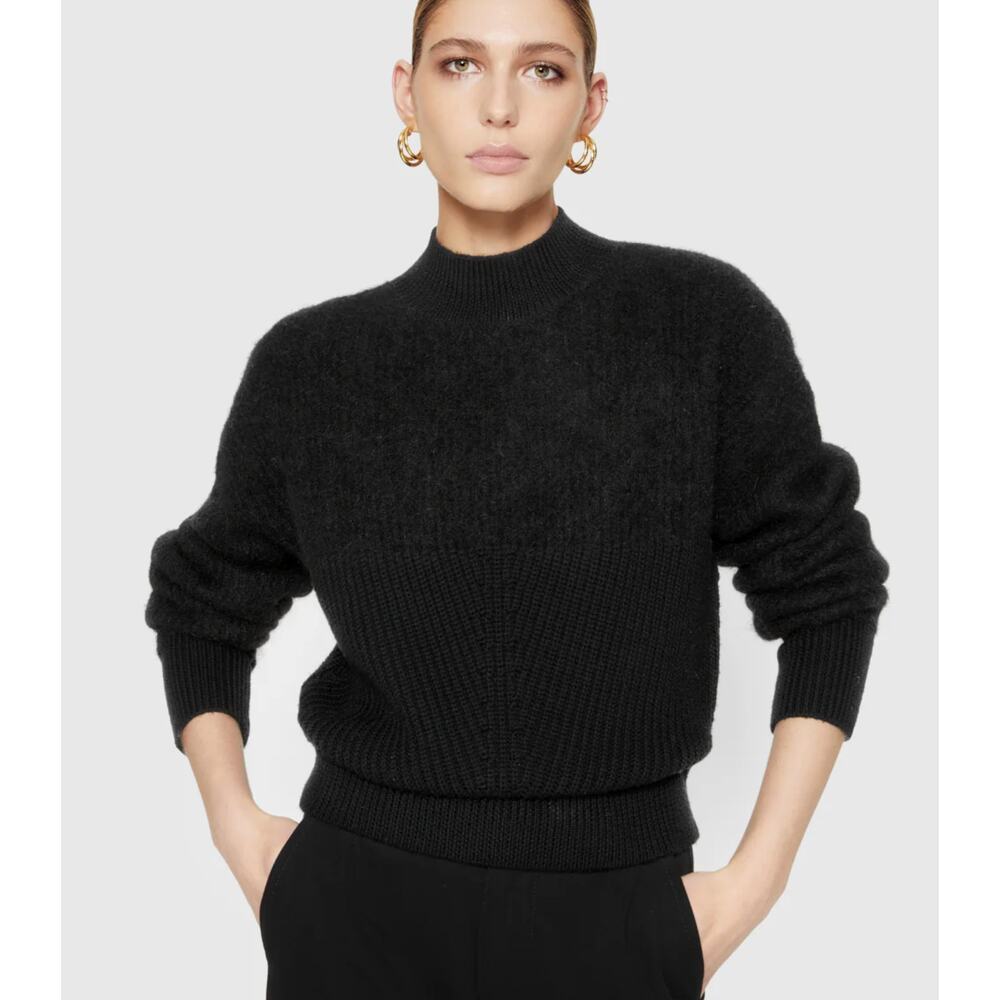Rebecca Minkoff Priscilla Two Texture Merino Wool / Alpaca Mock Neck Sweater L